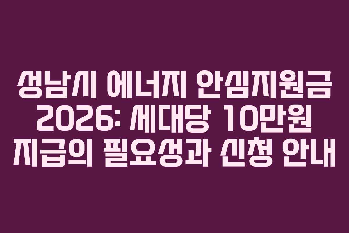 성남시 에너지 안심지원금 2026: 세대당 10만원 지급의 필요성과 신청 안내