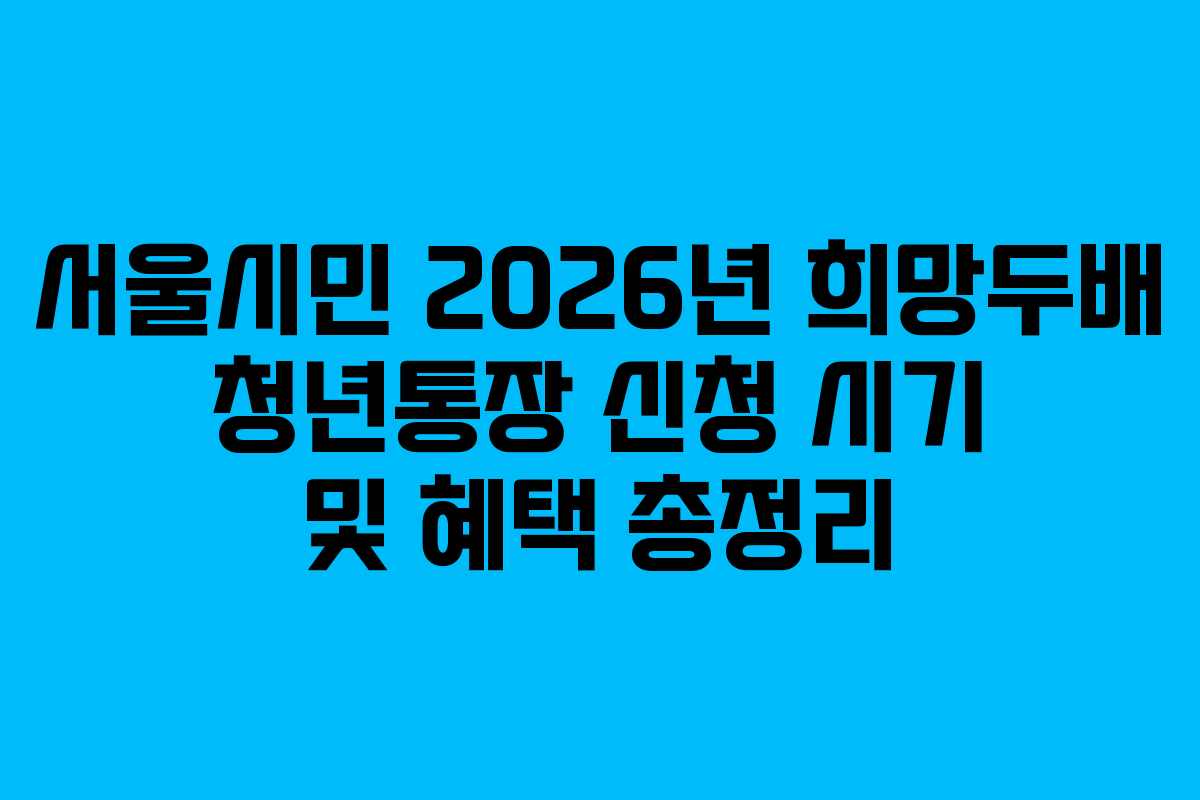 서울시민 2026년 희망두배 청년통장 신청 시기 및 혜택 총정리