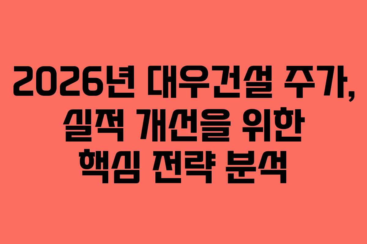 2026년 대우건설 주가, 실적 개선을 위한 핵심 전략 분석