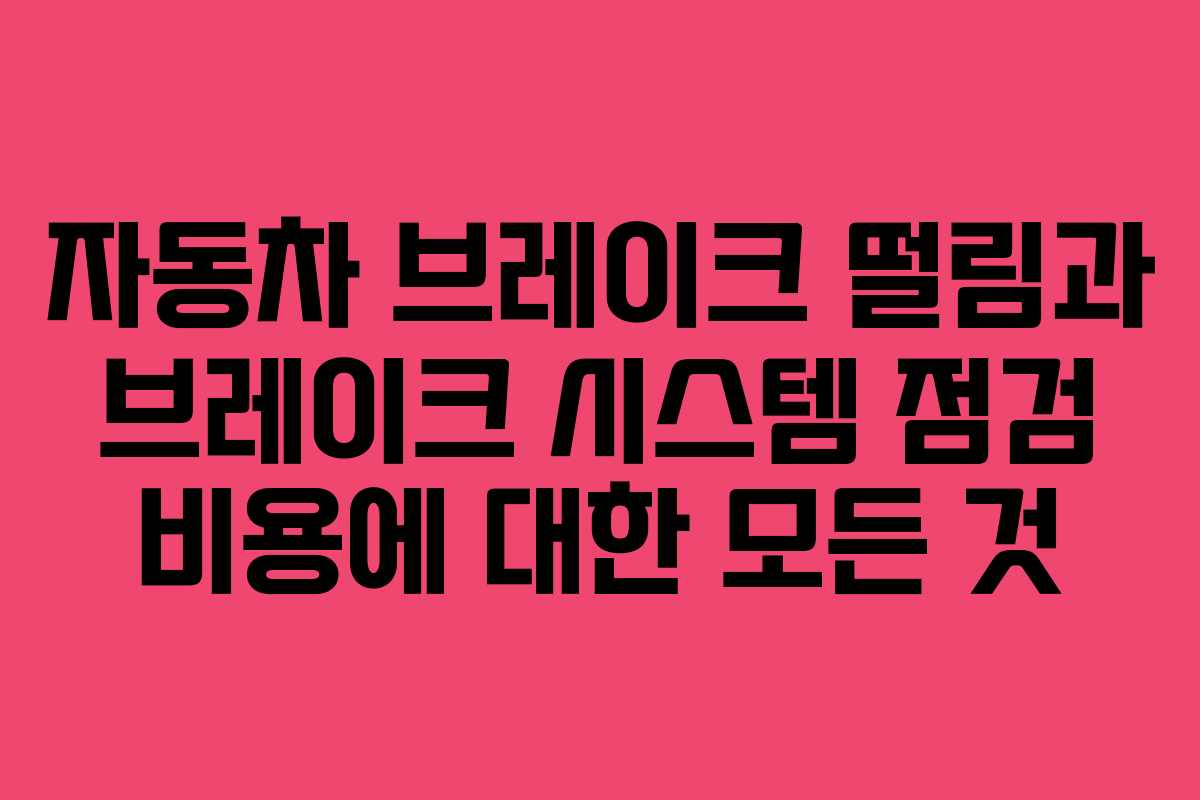자동차 브레이크 떨림과 브레이크 시스템 점검 비용에 대한 모든 것