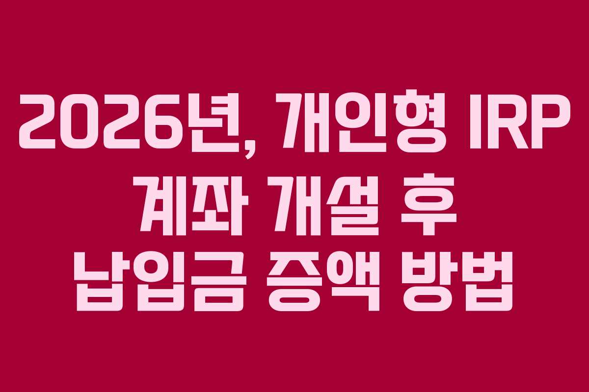 2026년, 개인형 IRP 계좌 개설 후 납입금 증액 방법
