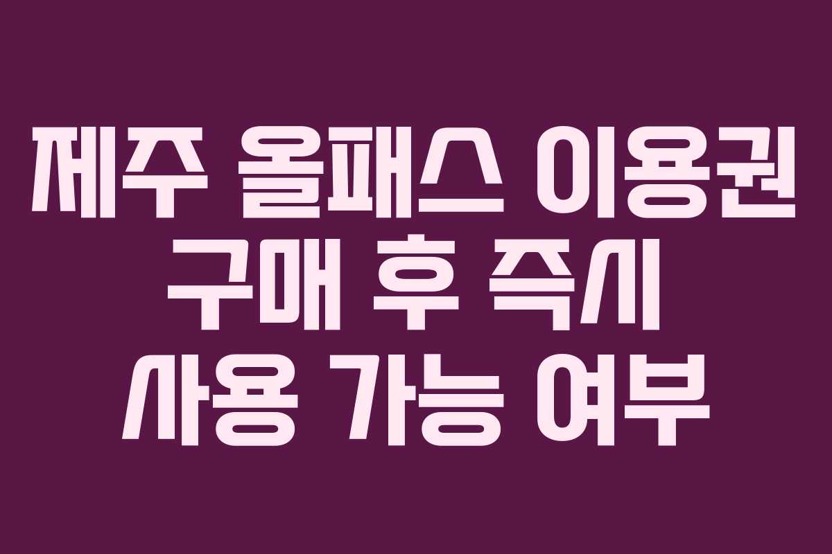 제주 올패스 이용권 구매 후 즉시 사용 가능 여부
