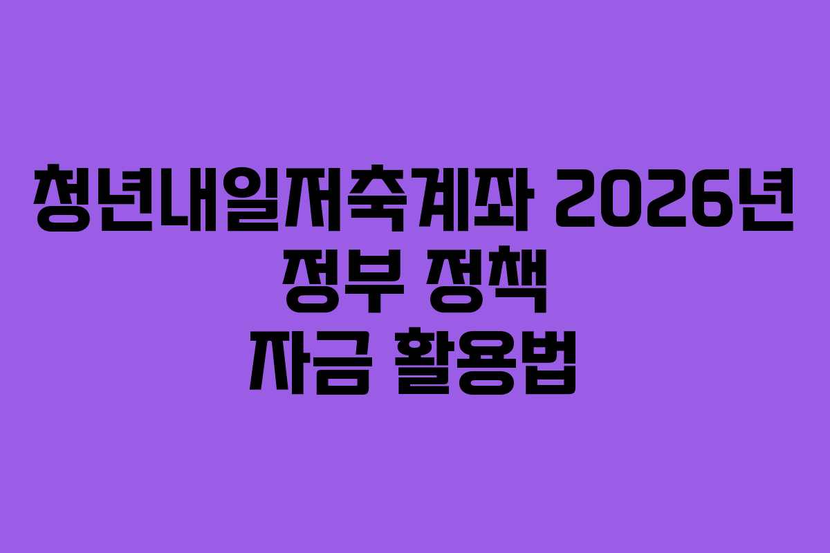 청년내일저축계좌 2026년 정부 정책 자금 활용법
