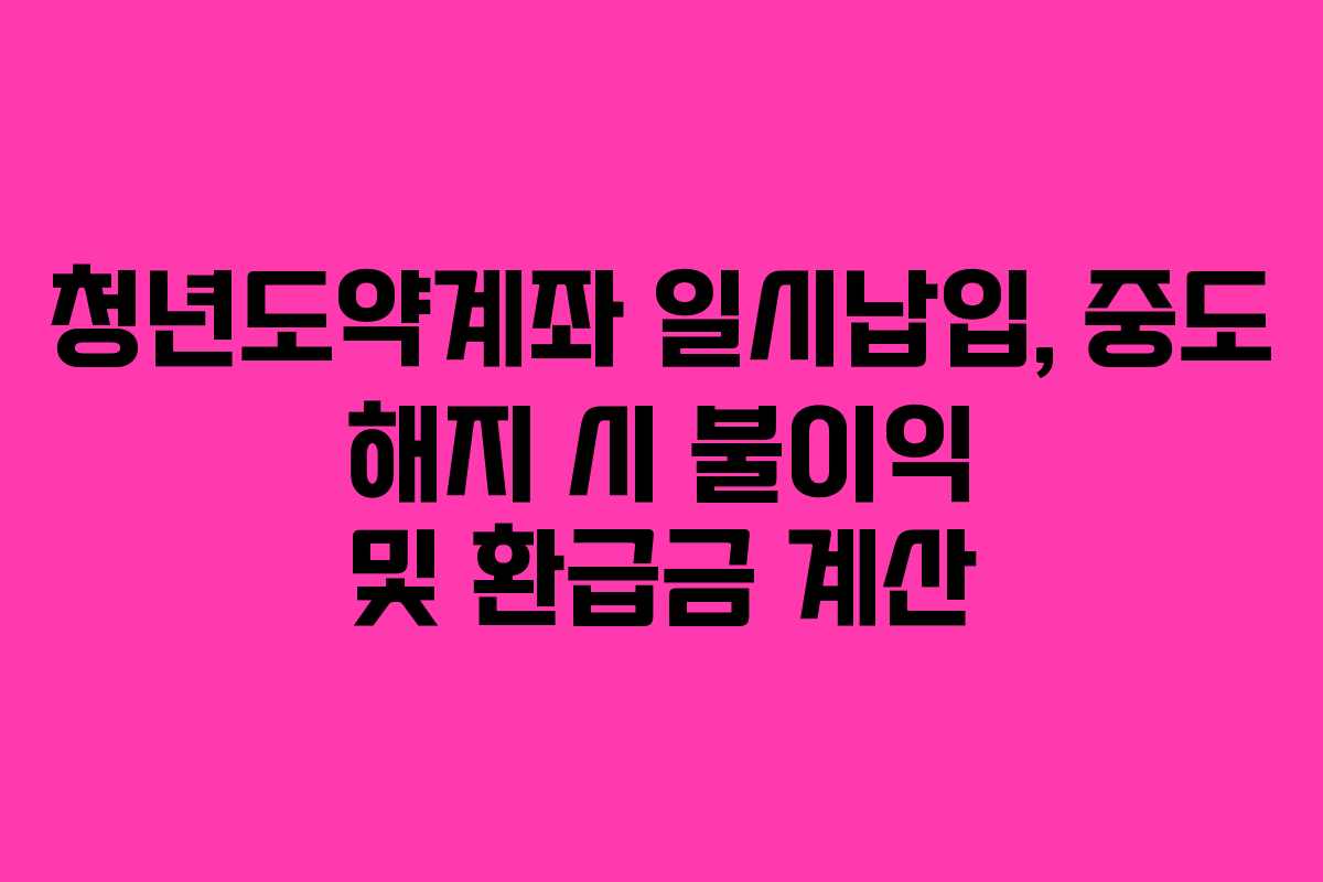 청년도약계좌 일시납입, 중도 해지 시 불이익 및 환급금 계산