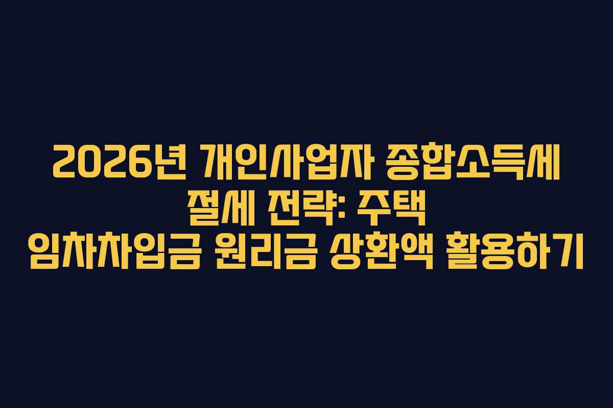2026년 개인사업자 종합소득세 절세 전략: 주택 임차차입금 원리금 상환액 활용하기