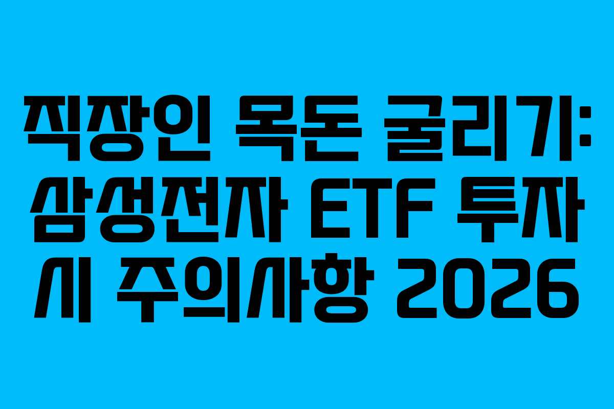 직장인 목돈 굴리기: 삼성전자 ETF 투자 시 주의사항 2026