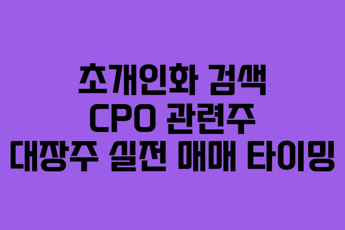 초개인화 검색 CPO 관련주 대장주 실전 매매 타이밍
