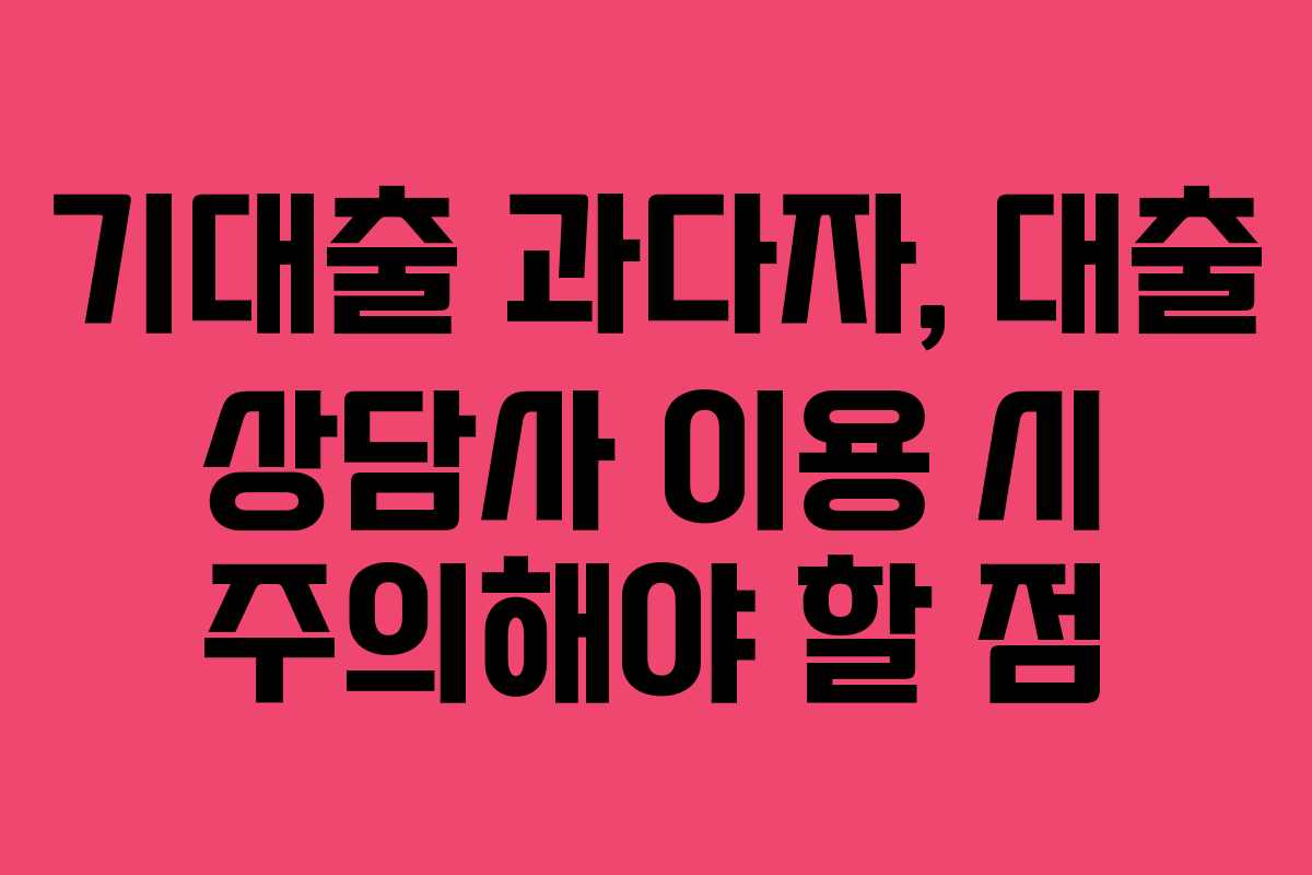 기대출 과다자, 대출 상담사 이용 시 주의해야 할 점
